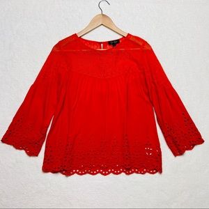 Jessica Simpson Red Eyelet Lace Top Bell Sleeve S